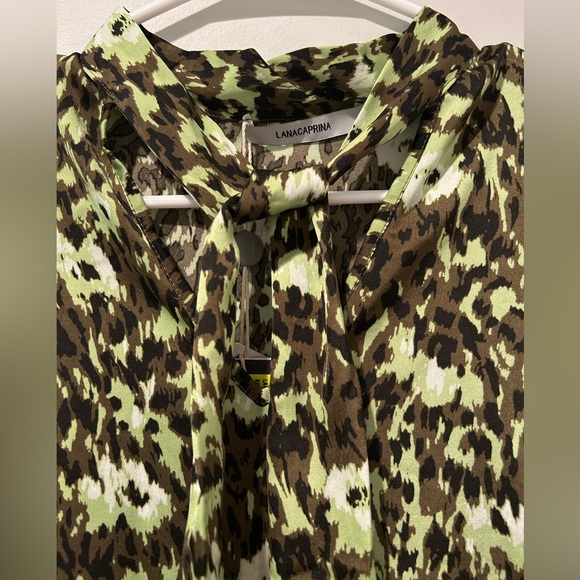 Lanacaprina Abito Donna Green Printed Dress with Tie Neck - Picture 4 of 6